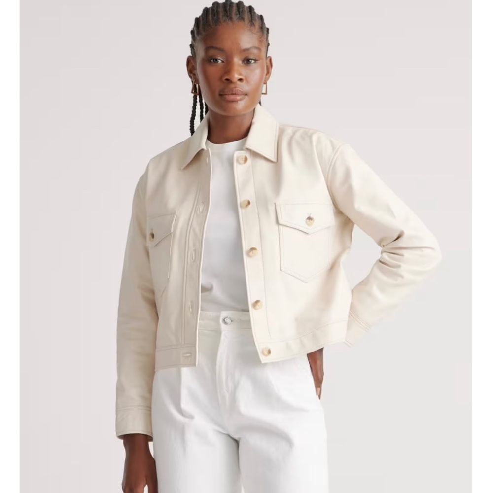 Quince Cropped Leather Jacket - like new!